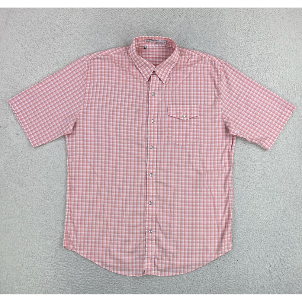 Criquet Shirt Mens XL Pink Check Short Sleeve Pearl Snap Stretch Casual